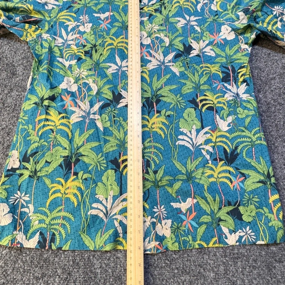Tori Richard Button Up Mens M Blue Tropical Crane Palm Cotton Lawn Aloha Shirt - Picture 4 of 8